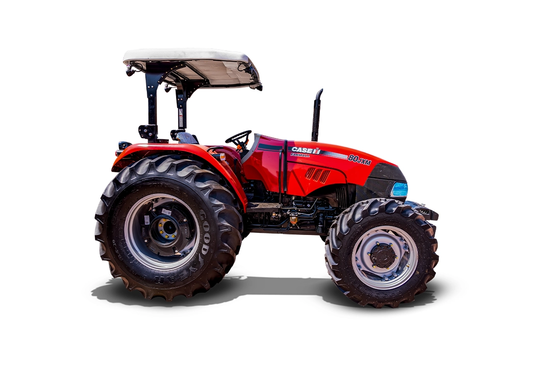 Tractor Case IH 80JXM rojo con toldo recortado