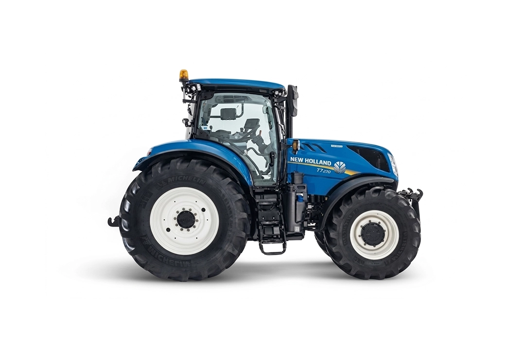 Vista lateral izquierda de un tractor New Holland T7.230 azul