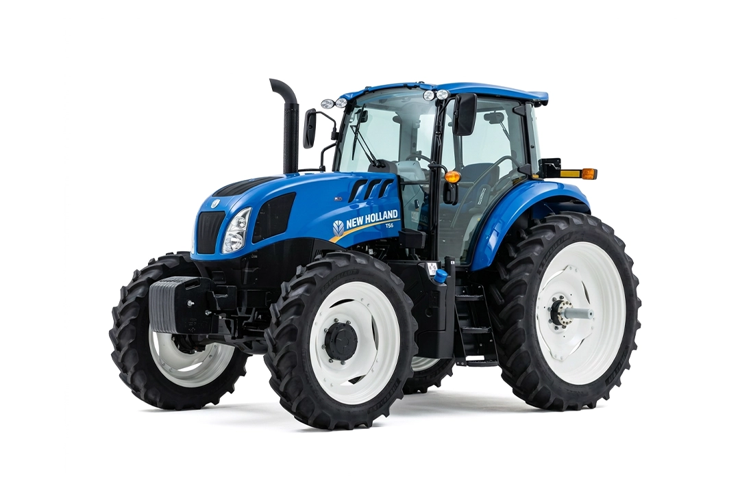 Tractor agrícola New Holland TS6.110 con cabina panorámica cerrada.