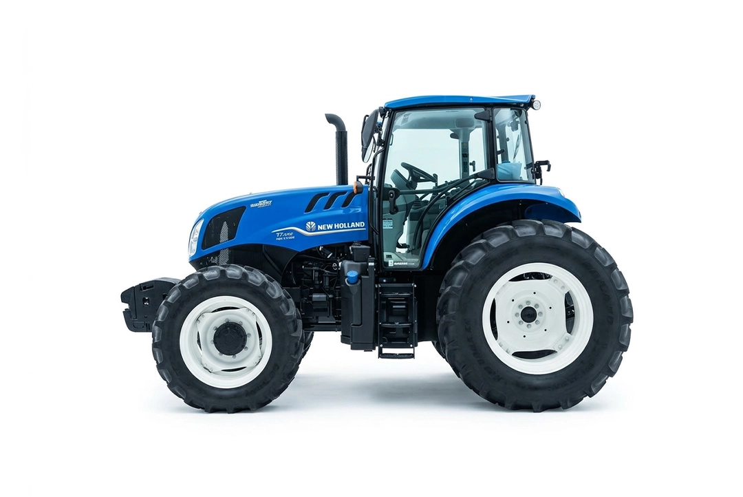 Vista lateral de tractor agrícola New Holland TS6.120 High Clearance con cabina panorámica.